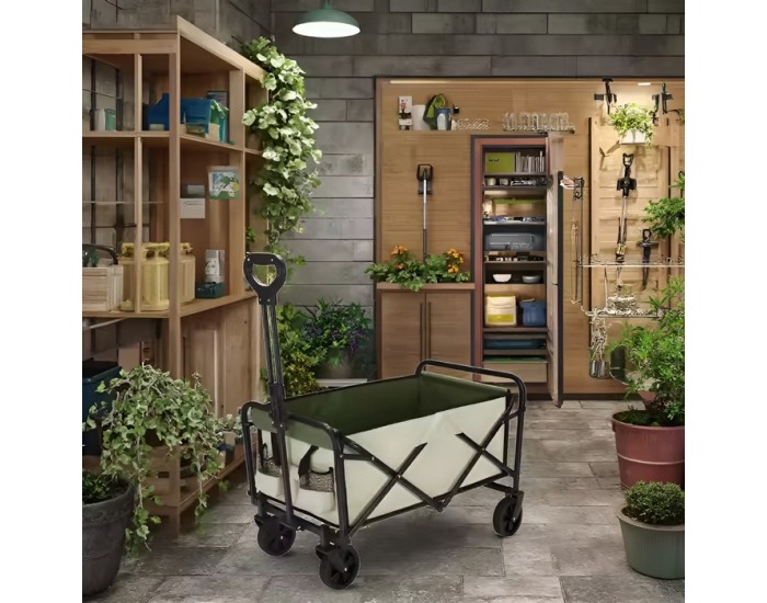 Skladací záhradný vozík Karil - béžová / zelená / čierna