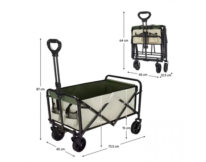 Skladací záhradný vozík Karil - béžová / zelená / čierna