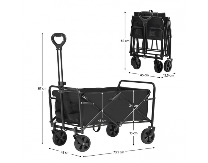 Skladací záhradný vozík Karil - čierna