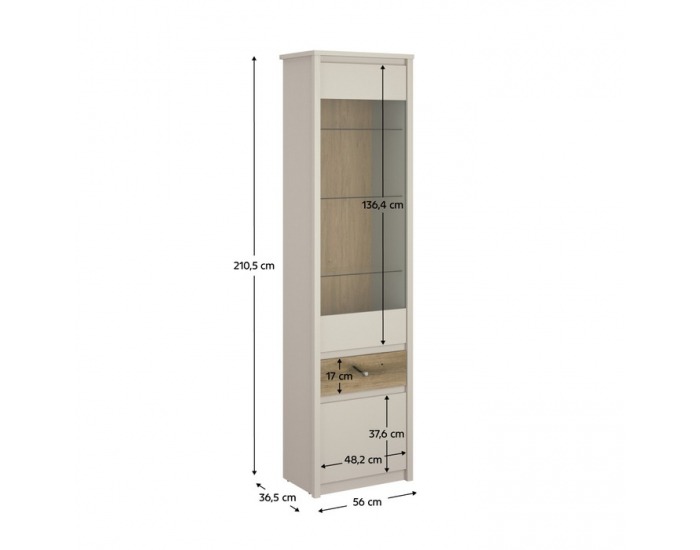 Vitrína Karos 1D1W1S - kašmír / dub evoke