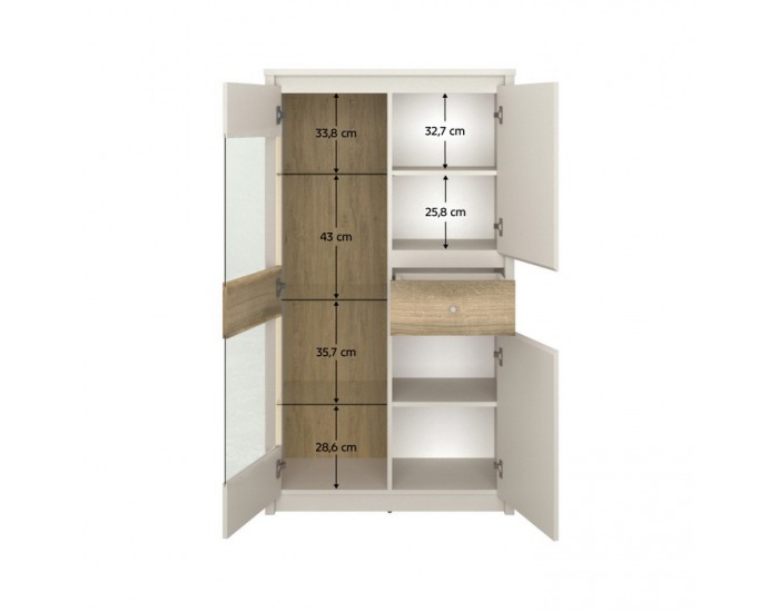 Trojdverová vitrína so zásuvkou Karos 2D1W1S - kašmír / dub evoke