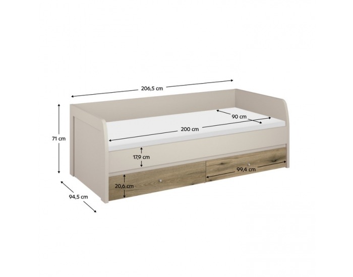 Rozkladacia posteľ Karos 2S 90x200 cm - kašmír / dub evoke
