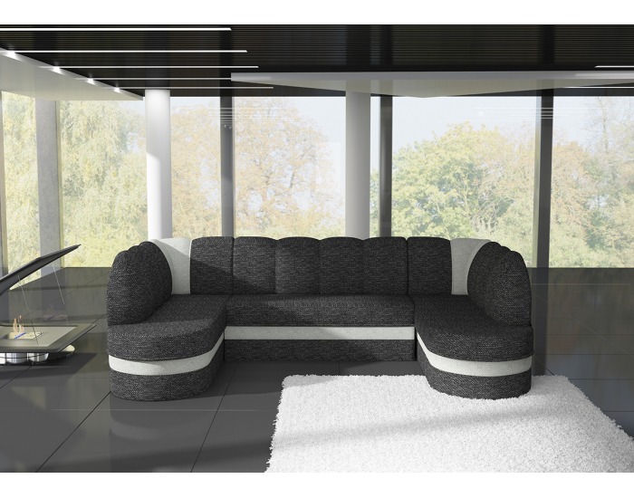 Rohová sedačka U s rozkladom Kaserta L/P - čierna (Berlin 02) / svetlosivá (Berlin 10)