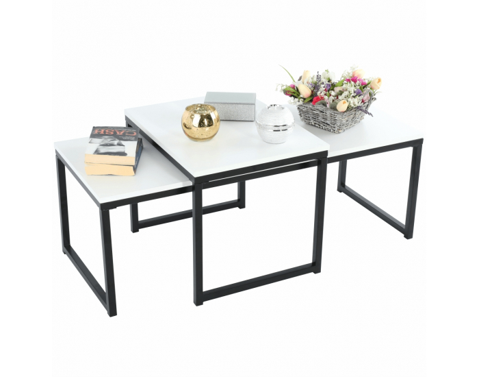 Konferenčný stolík (2 ks) Kastler New Typ 2 - matná biela / čierna