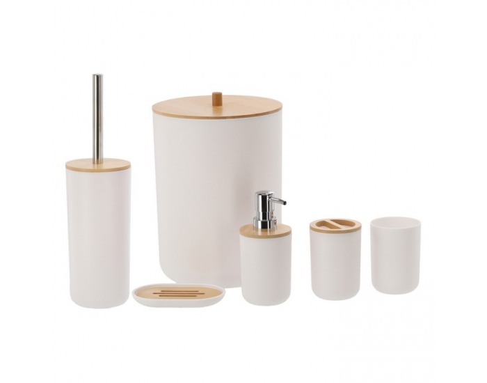 Sada kúpeľňových doplnkov (6 ks) Katrel - biela / prírodná