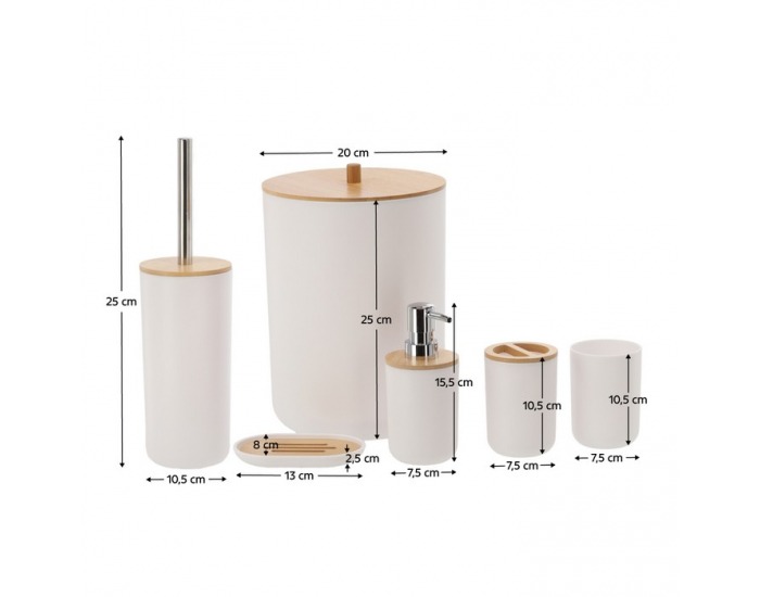 Sada kúpeľňových doplnkov (6 ks) Katrel - biela / prírodná