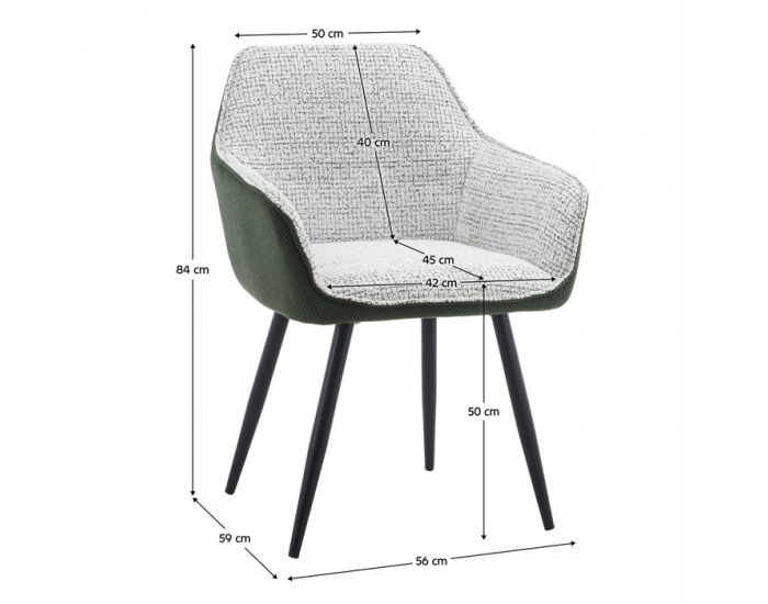 Dizajnové kreslo Katriel - zelená / svetlosivý melír / čierna