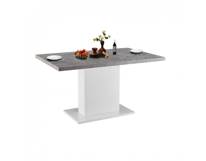 Jedálenský stôl Kazma 138x90 cm - betón / biely vysoký lesk