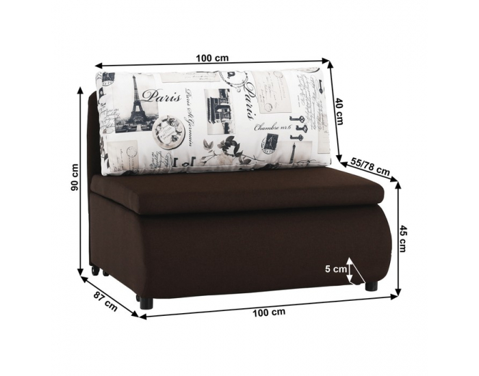 Rozkladacie kreslo s úložným priestorom Keny New - hnedá / vzor (Paris 03)