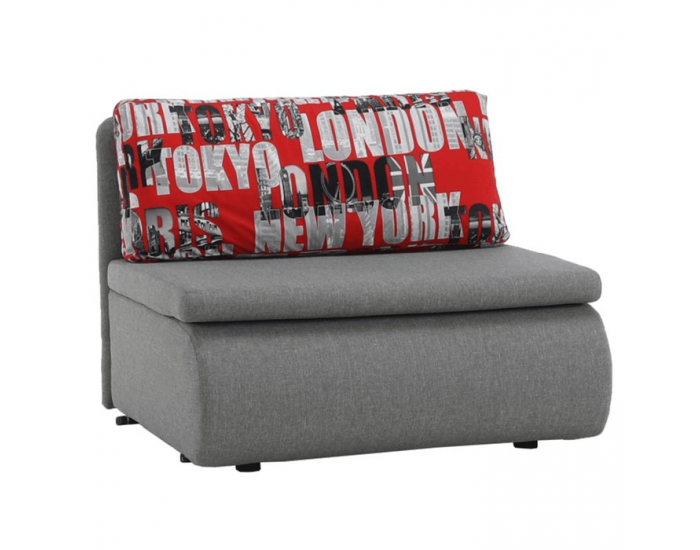 Rozkladacie kreslo s úložným priestorom Keny New - sivá / vzor (Tokyo red)