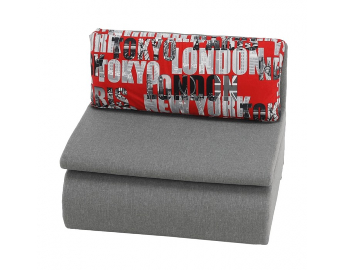 Rozkladacie kreslo s úložným priestorom Keny New - sivá / vzor (Tokyo red)