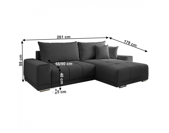 Rohová sedačka s rozkladom a úložným priestorom Kevan L/P - tmavosivá