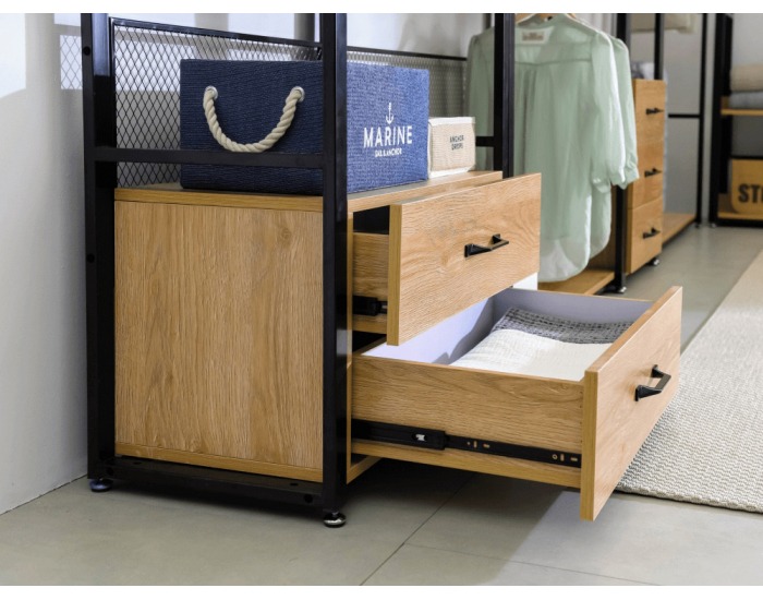 Šatníkový organizér so zásuvkami Kilos Typ 1 - čierna / akácia