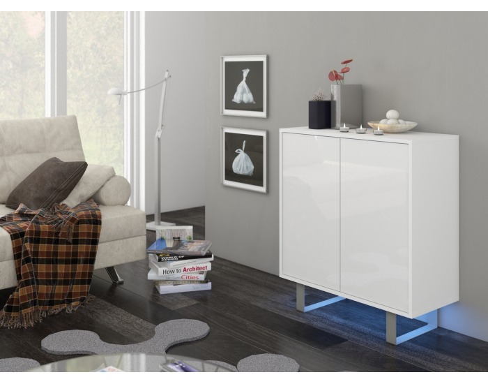 Komoda King KIN-03 - biela / biely lesk