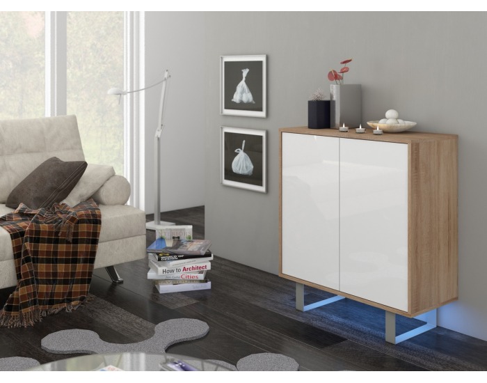 Komoda King KIN-03 - sonoma svetlá / biely lesk