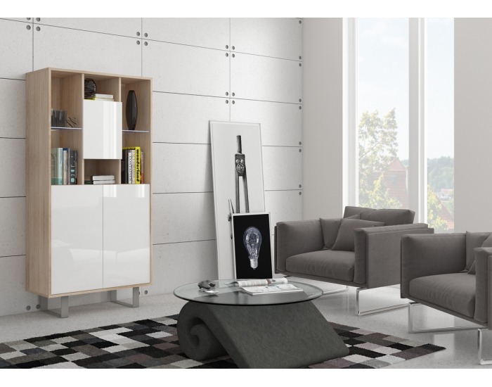 Regál King KIN-05 - sonoma svetlá / biely lesk