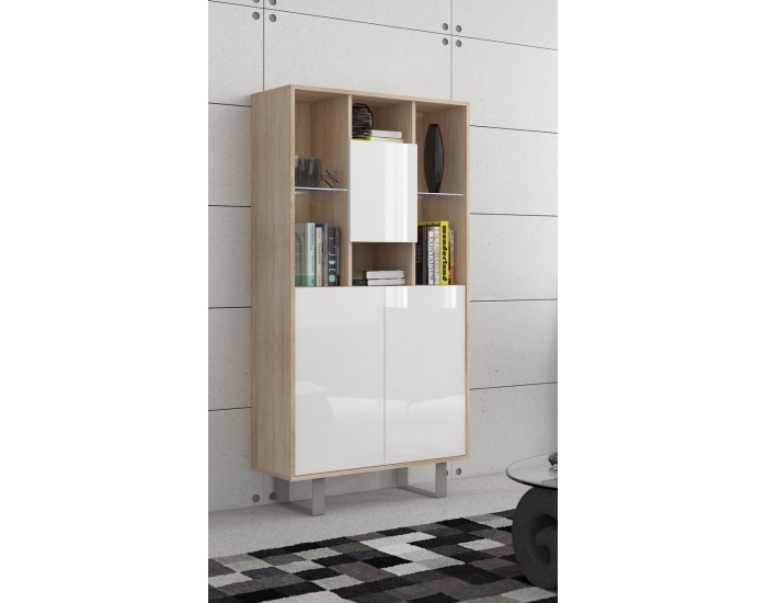 Regál King KIN-05 - sonoma svetlá / biely lesk