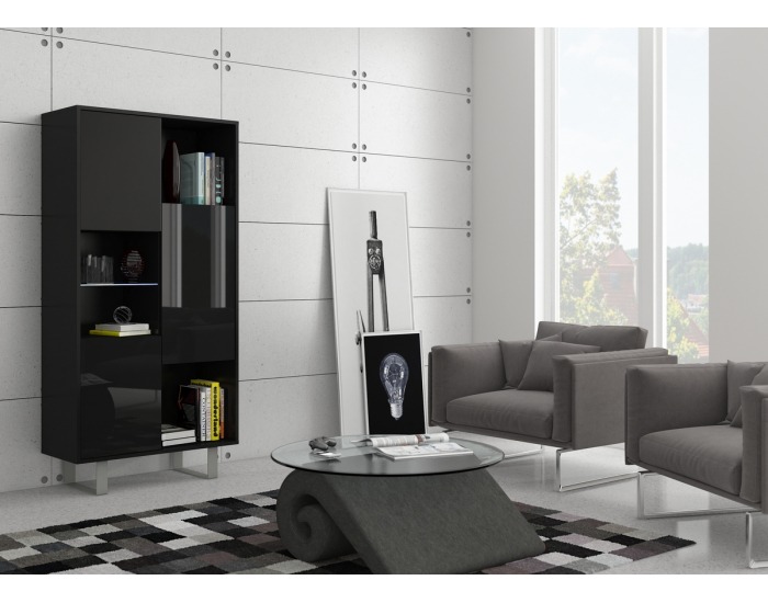 Regál King KIN-06 - čierna / čierny lesk