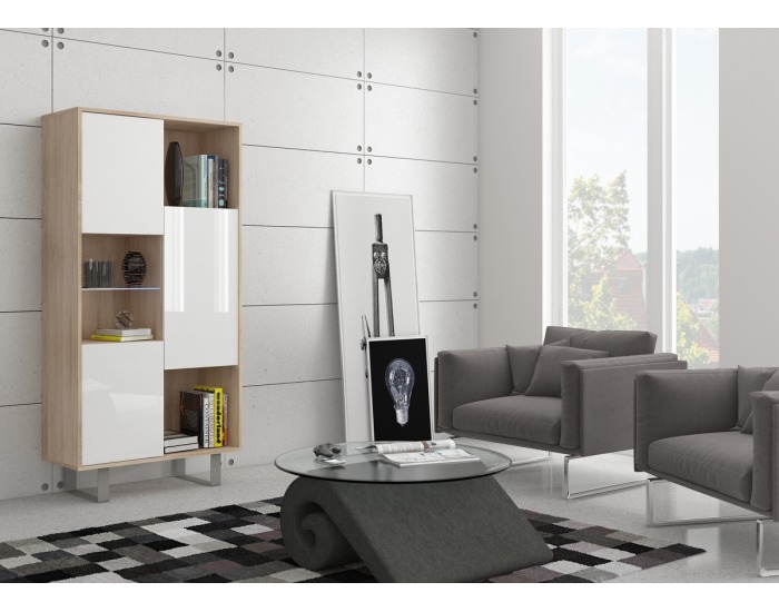 Regál King KIN-06 - sonoma svetlá / biely lesk