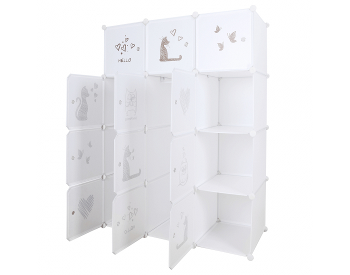 Detská modulárna skriňa Kitaro - biela / hnedý vzor