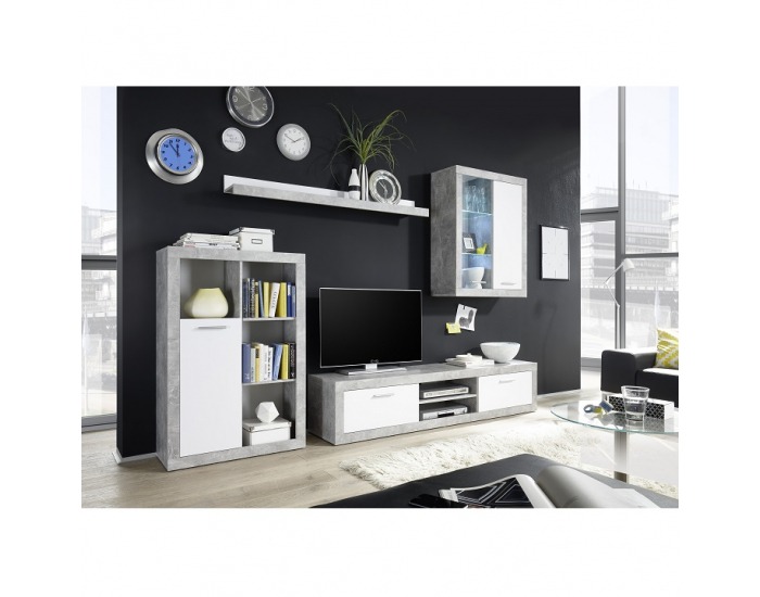 Obývacia stena s osvetlením Klark - biela / betón