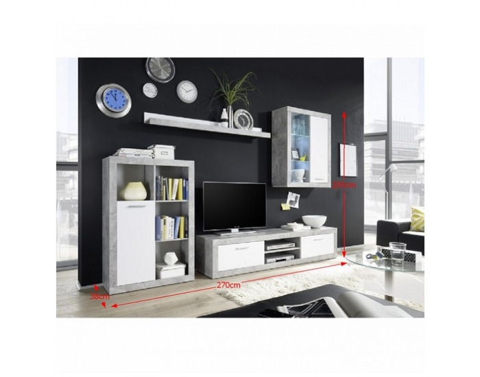 Obývacia stena s osvetlením Klark - biela / betón