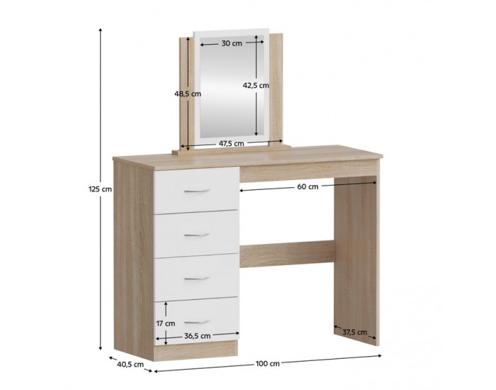 Toaletný stolík Klevis - dub sonoma / biela