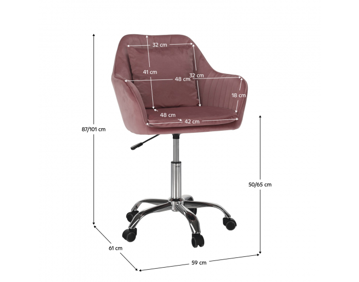 Kancelárske kreslo Klian - ružová (Velvet) / chróm