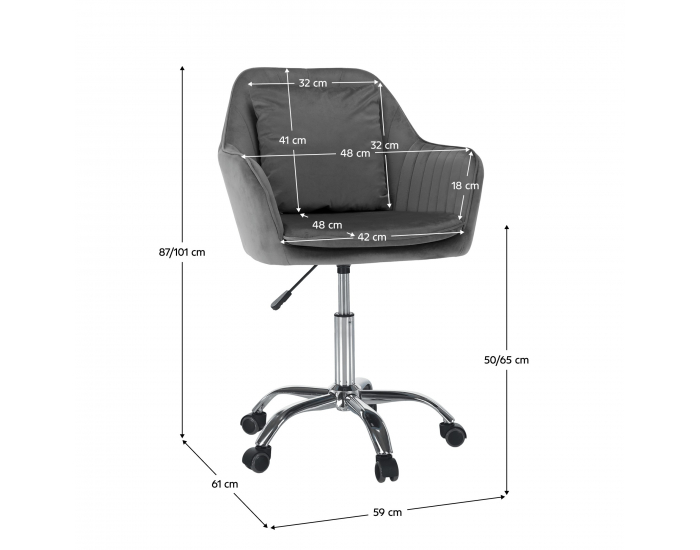 Kancelárske kreslo Klian - sivá (Velvet) / chróm