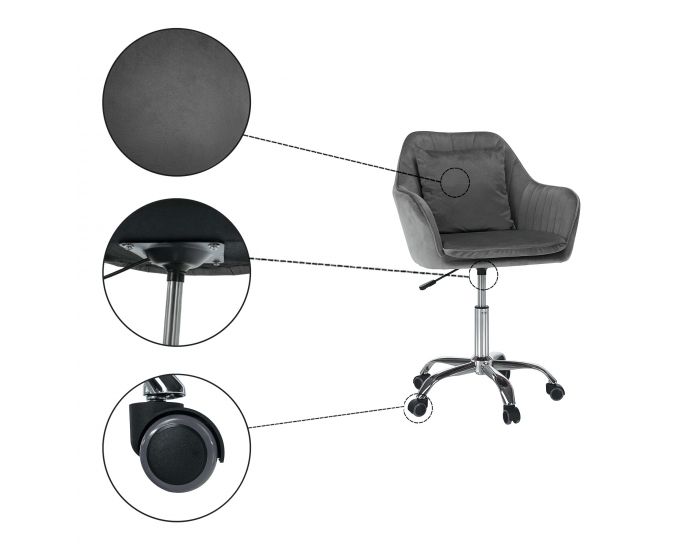 Kancelárske kreslo Klian - sivá (Velvet) / chróm