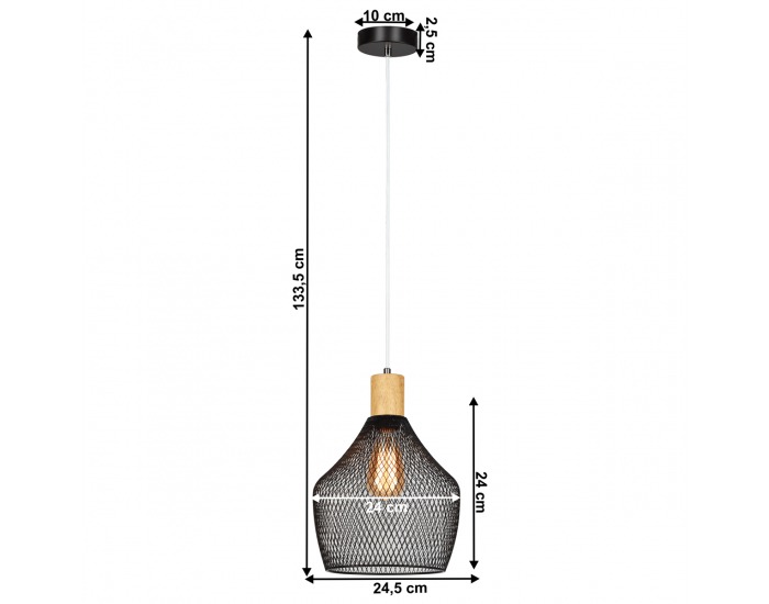 Visiaca lampa Kolen - čierna / prírodná