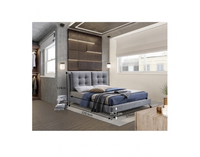 Čalúnená manželská posteľ s roštom Kolia 160 160x200 cm - sivá