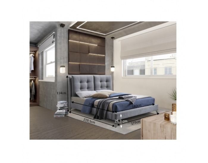 Čalúnená manželská posteľ s roštom Kolia 180 180x200 cm - sivá