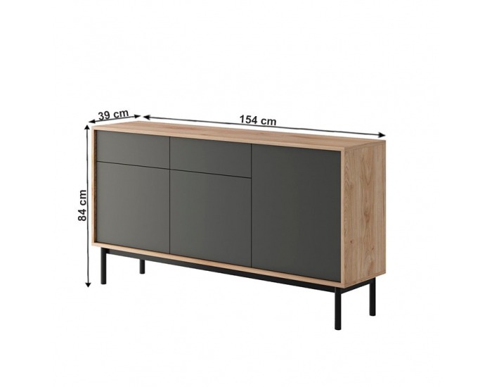 Komoda Bergen BK154 - dub Jackson Hickory / grafit / čierna