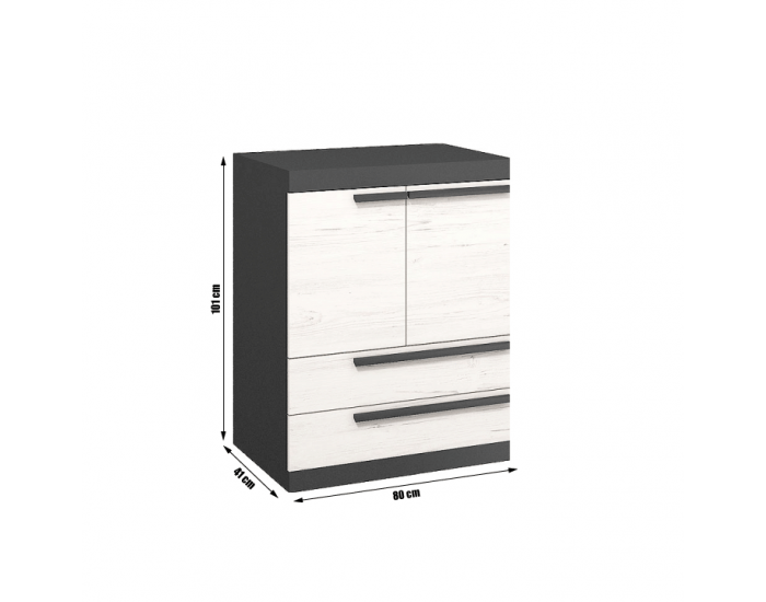 Komoda Beverly 80 - sivý grafit / sosna andersen