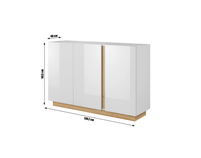 Komoda City 138 - biela / dub grandson / biely lesk