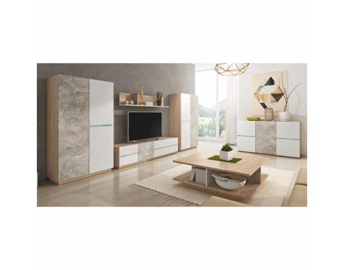 Rozkladací jedálenský stôl Laguna 140/180 - dub jantár / biely mat / betón