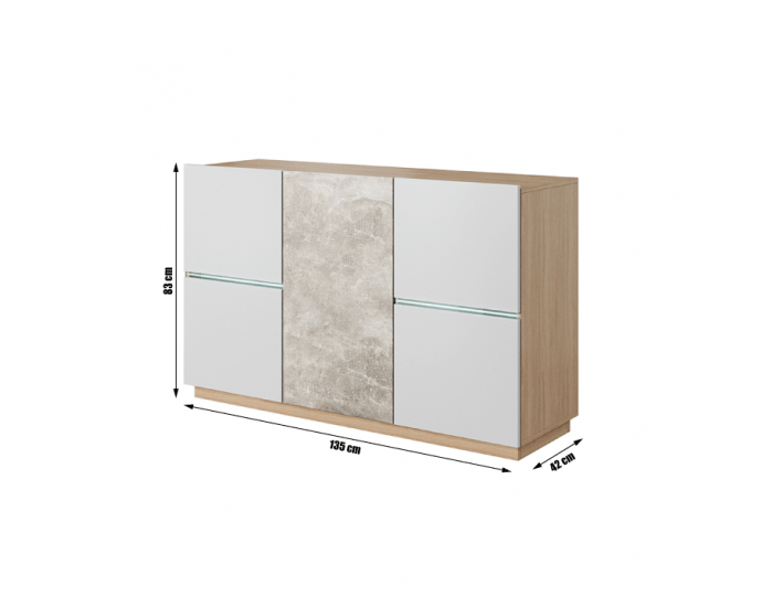 Komoda Laguna 135 - dub jantár / biely mat / betón