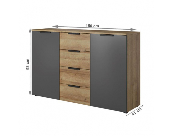 Komoda Manno 4S2D - dub riviera zlatý / grafit