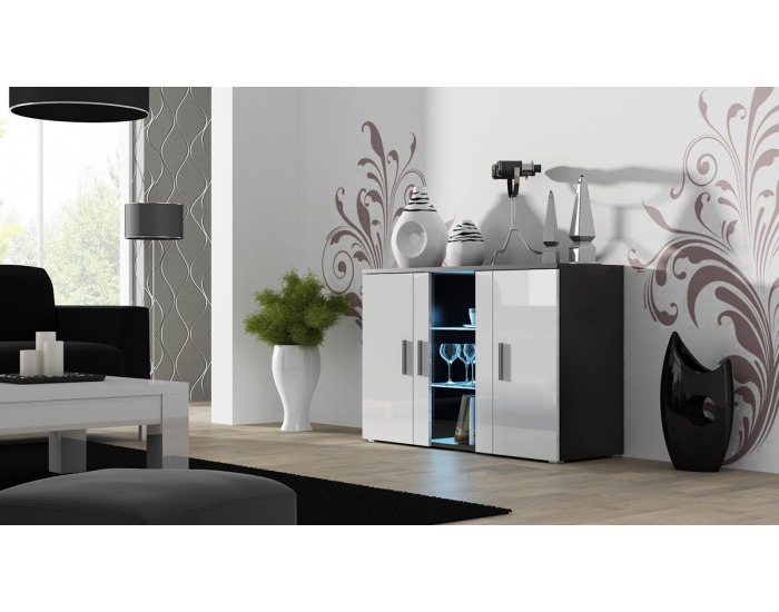 Komoda Soho S7 - čierna / biely lesk