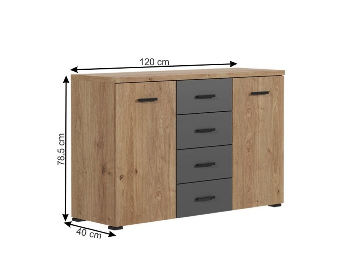 Komoda Utah - dub grandson zlatý / uni sivá