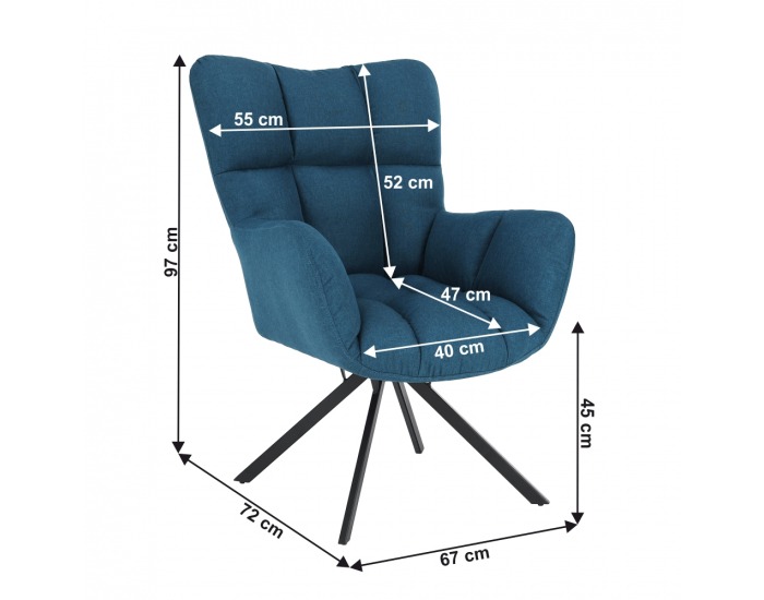 Dizajnové otočné kreslo Komodo - petrolejová / čierna