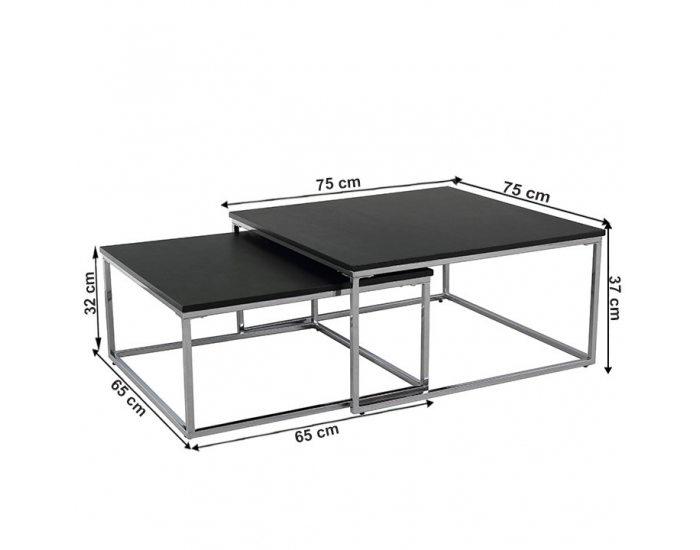 Konferenčný stolík (2 ks) Amias - čierna / chróm