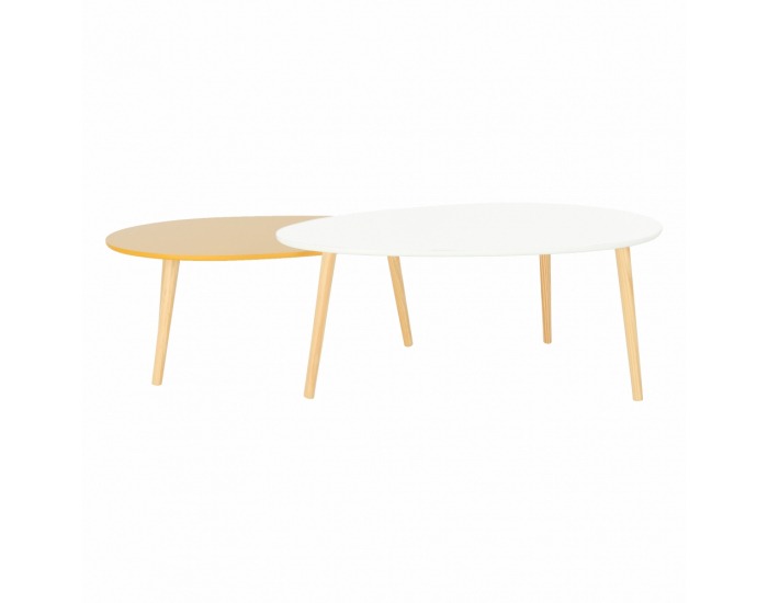 Konferenčný stolík (2 ks) Doblo - biely lesk / žltomedový lesk