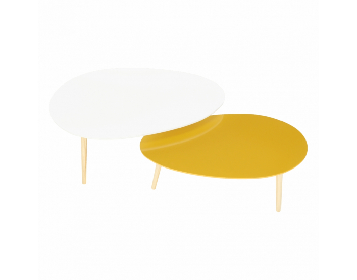 Konferenčný stolík (2 ks) Doblo - biely lesk / žltomedový lesk