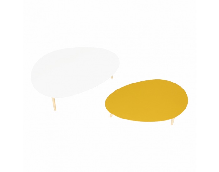 Konferenčný stolík (2 ks) Doblo - biely lesk / žltomedový lesk