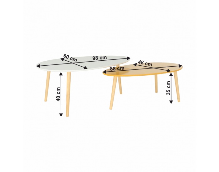 Konferenčný stolík (2 ks) Doblo - biely lesk / žltomedový lesk