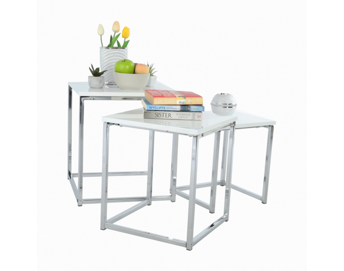 Konferenčný stolík (3 ks) Enisol Typ 3 - biely vysoký lesk