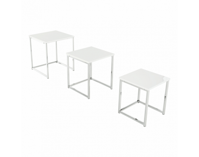 Konferenčný stolík (3 ks) Enisol Typ 3 - biely vysoký lesk