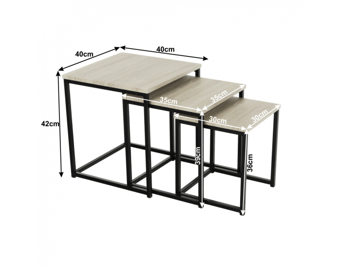 Konferenčný stolík (3 ks) Kastler Typ 3 - čierna / dub sonoma